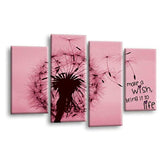 LR Abstract Floral Wall Art Picture – Grey & Pink Framed 4 Panel Split Canvas Print | Ready to Hang | Modern Wall Art for Living Room, Bedroom & Office
