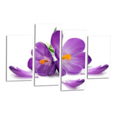 LR Floral Rose Wall Art Picture – Purple & White Framed 4 Panel Split Canvas Print | Ready to Hang | Modern Wall Art for Living Room, Bedroom & Office