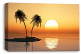 LR Sunset Beach Wall Art Print Orange Palm Trees Tropical Island Framed Canvas Picture Ready to Hang