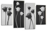 LR Grey Floral Rose Wall Art Picture Framed 4 Panel Split Canvas Print | Ready to Hang | Modern Wall Art for Living Room, Bedroom & Office