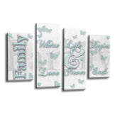 LR Family Love Quote Wall Art Picture – White & Duck Egg Framed 4 Panel Split Canvas Print | Ready to Hang | Modern Wall Art for Living Room, Bedroom & Office