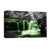 LR Green Waterfall Wall Art Picture – Grey & White Forest Framed Canvas Print | Ready to Hang | Modern Wall Art for Living Room, Bedroom & Office