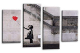 LR Banksy Wall Art Print Red Grey Balloon Girl Heart Framed Canvas Split Panel Picture Ready to Hang