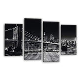 LR New York Skyline Wall Art Picture Framed 4 Panel Split Canvas Print | Ready to Hang | Modern Wall Art for Living Room, Bedroom & Office