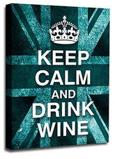 LR Keep Calm Wall Art Canvas Picture Drink Wine Teal White Union Jack Home Framed Panel Print Ready to Hang