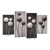 LR Grey Floral Rose Wall Art Picture Framed 4 Panel Split Canvas Print | Ready to Hang | Modern Wall Art for Living Room, Bedroom & Office