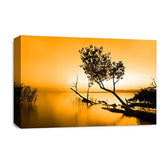 LR Seascape Landscape Sunset Wall Art Picture – Grey & Orange Framed Canvas Print | Ready to Hang | Modern Wall Art for Living Room, Bedroom & Office