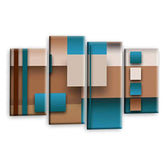 LR Teal Abstract Wall Art Picture – Cream Modern Framed 4 Panel Split Canvas Print | Ready to Hang | Modern Wall Art for Living Room, Bedroom & Office