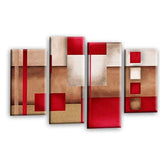LR Red Abstract Wall Art Picture – Cream Modern Framed 4 Panel Split Canvas Print | Ready to Hang | Modern Wall Art for Living Room, Bedroom & Office