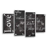 LR Love Quote Wall Art Picture – Grey & White Framed 4 Panel Split Canvas Print | Ready to Hang | Modern Wall Art for Living Room, Bedroom & Office