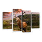 LR Large Highland Stag Wall Art Picture Framed 4 Panel Split Canvas Print | Ready to Hang | Modern Wall Art for Living Room, Bedroom & Office