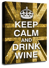LR Keep Calm Wall Art Canvas Picture Drink Wine Brown Cream Union Jack Home Framed Panel Print Ready to Hang