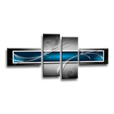 LR Blue Grey Abstract Wall Art Picture – Black Modern Framed 4 Panel Split Canvas Print | Ready to Hang | Modern Wall Art for Living Room, Bedroom & Office