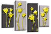 LR Floral Rose Canvas Art Picture Grey Yellow Abstract Flower Love Home Split Panel Print Solid