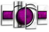 LR Abstract Wall Art Picture – Purple & White Modern Framed 4 Panel Split Canvas Print | Ready to Hang | Modern Wall Art for Living Room, Bedroom & Office