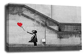 LR Banksy Balloon Girl Art Print Red Grey Framed Canvas Wall Picture Ready to Hang