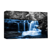 LR Blue Waterfall Wall Art Picture – Grey & White Forest Framed Canvas Print | Ready to Hang | Modern Wall Art for Living Room, Bedroom & Office
