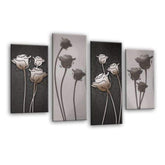 LR Floral Wall Art Picture – Grey Framed 4 Panel Split Canvas Print | Ready to Hang | Modern Wall Art for Living Room, Bedroom & Office