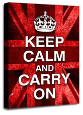 LR Keep Calm Wall Art Canvas Picture Carry On Red White Union Jack Home Framed Panel Print Ready to Hang