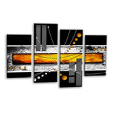 LR Black White Abstract Wall Art Picture – Orange & Modern Framed 4 Panel Split Canvas Print | Ready to Hang | Modern Wall Art for Living Room, Bedroom & Office