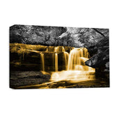 LR Orange Waterfall Wall Art Picture – Grey & White Forest Framed Canvas Print | Ready to Hang | Modern Wall Art for Living Room, Bedroom & Office