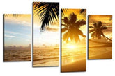 LR Sunset Beach Wall Art Picture – Seascape Framed 4 Panel Split Canvas Print | Ready to Hang | Modern Wall Art for Living Room, Bedroom & Office
