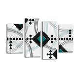 LR Teal Abstract Wall Art Picture – Black & White Modern Framed 4 Panel Split Canvas Print | Ready to Hang | Modern Wall Art for Living Room, Bedroom & Office