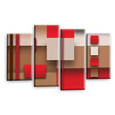 LR Red Abstract Wall Art Picture – Cream Modern Framed 4 Panel Split Canvas Print | Ready to Hang | Modern Wall Art for Living Room, Bedroom & Office