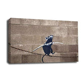 LR Framed Banksy Rat Wall Art Picture – Grey & White Graffiti Art Framed Canvas Print | Ready to Hang | Modern Wall Art for Living Room, Bedroom & Office