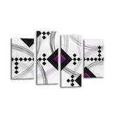 LR Purple Abstract Wall Art Picture – Black & White Modern Framed 4 Panel Split Canvas Print | Ready to Hang | Modern Wall Art for Living Room, Bedroom & Office