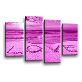 LR Love Beach Wall Art Picture – Purple & Grey Sunset Seascape Framed 4 Panel Split Canvas Print | Ready to Hang | Modern Wall Art for Living Room, Bedroom & Office
