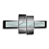 LR Abstract Wall Art Picture – Black, White & Duck Egg Modern Framed 4 Panel Split Canvas Print | Ready to Hang | Modern Wall Art for Living Room, Bedroom & Office