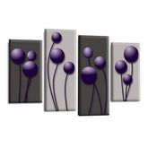 LR Purple Floral Rose Wall Art Picture – Grey Framed 4 Panel Split Canvas Print | Ready to Hang | Modern Wall Art for Living Room, Bedroom & Office