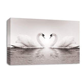 LR Framed Love Heart Swans Wall Art Picture – Grey & White Framed Canvas Print | Ready to Hang | Modern Wall Art for Living Room, Bedroom & Office