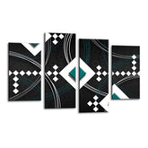 LR Teal Abstract Wall Art Picture – Black & White Modern Framed 4 Panel Split Canvas Print | Ready to Hang | Modern Wall Art for Living Room, Bedroom & Office