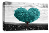 LR Floral Wall Art Love Heart Canvas Picture Abstract Teal White Grey Flower Landscape Framed Panel Print Ready to Hang