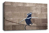 LR Framed Banksy Rat Canvas Wall Art Grey White Tightrope Peace Love Picture Print Ready to Hang