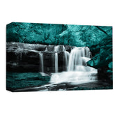 LR Teal Waterfall Wall Art Picture – Grey & White Forest Framed Canvas Print | Ready to Hang | Modern Wall Art for Living Room, Bedroom & Office