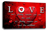 LR Love Quote Wall Art Picture Grey Red Heart Framed Canvas Print Ready to Hang
