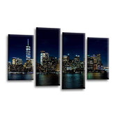 LR New York Skyline Wall Art Picture Framed 4 Panel Split Canvas Print | Ready to Hang | Modern Wall Art for Living Room, Bedroom & Office