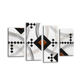 LR Brown Abstract Wall Art Picture – Black & White Modern Framed 4 Panel Split Canvas Print | Ready to Hang | Modern Wall Art for Living Room, Bedroom & Office