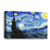 LR Starry Night Wall Art Picture – Van Gogh Fine Art Framed Canvas Print | Ready to Hang | Modern Wall Art for Living Room, Bedroom & Office