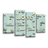 LR Love Quote Wall Art Picture – Cream & Duck Egg Framed 4 Panel Split Canvas Print | Ready to Hang | Modern Wall Art for Living Room, Bedroom & Office