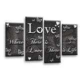 LR Love Quote Wall Art Picture – Grey & White Framed 4 Panel Split Canvas Print | Ready to Hang | Modern Wall Art for Living Room, Bedroom & Office