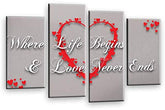 LR Love Quote Wall Art Picture Red Grey Heart Life Home Framed Split Panel Print Ready to Hang