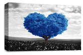 LR Floral Love Heart Tree Wall Art Picture Blue Grey Abstract Flower Landscape Framed Print Ready to Hang