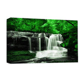 LR Green Waterfall Wall Art Picture – Grey & White Forest Framed Canvas Print | Ready to Hang | Modern Wall Art for Living Room, Bedroom & Office