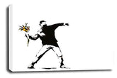 LR Banksy Flower Thrower Art Print Grey White Graffiti Framed Canvas Wall Picture Ready to Hang