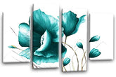 LR Floral Teal Rose Wall Art Picture White Flower Painting Framed Split Canvas Panel Print