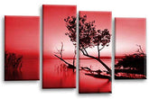LR Sunset Landscape Canvas Art Picture Red Brown Grey Abstract Lake Floral Home Split Panel Print